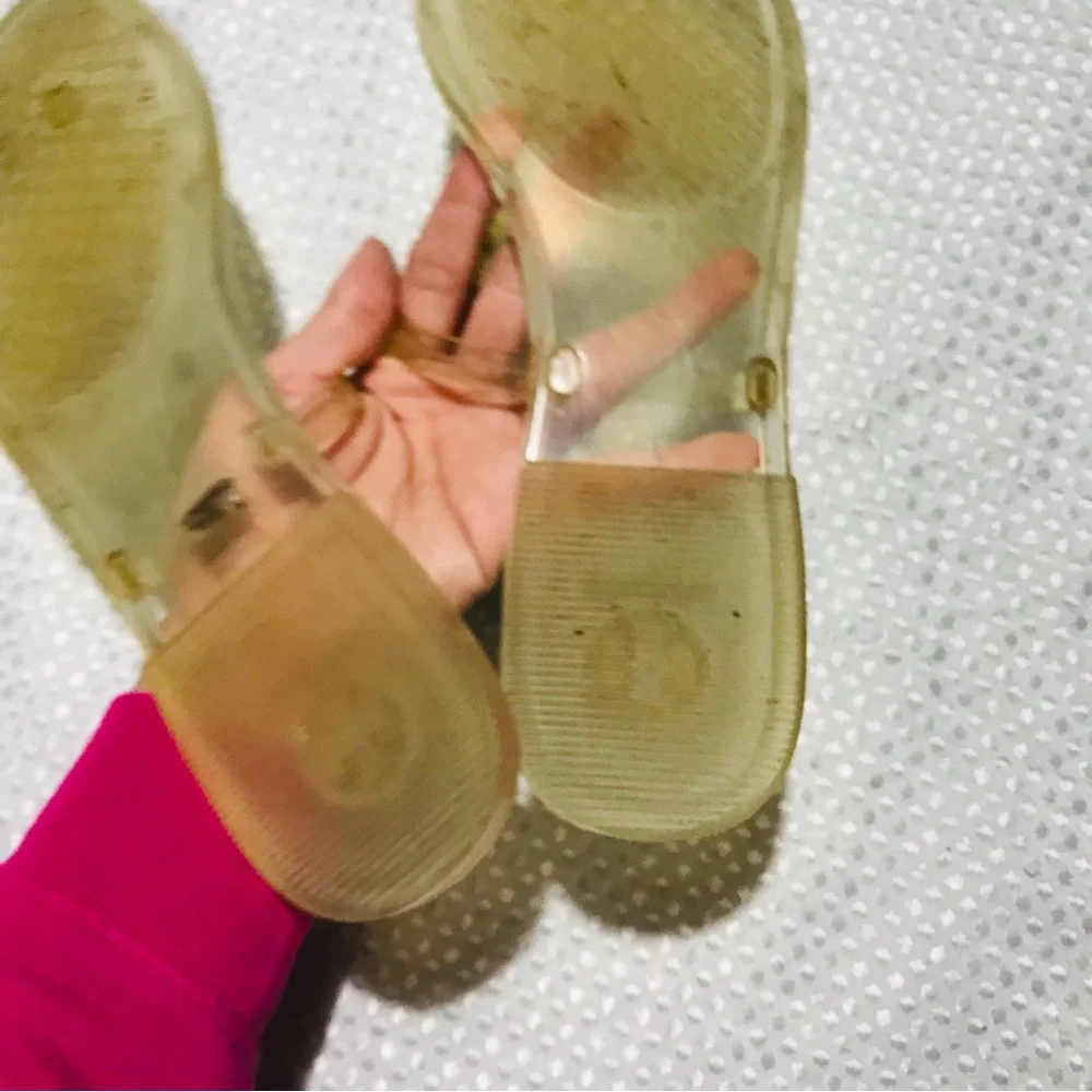 TORY BURCH clear jelly sandals white logo SIZE 9 womens